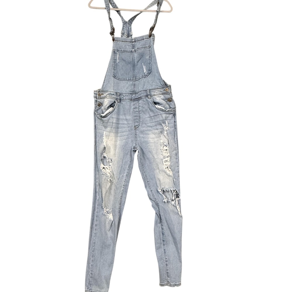 Streetwear Society Overalls Juniors 13 Blue‎ Denim Distressed Skinny Stretch